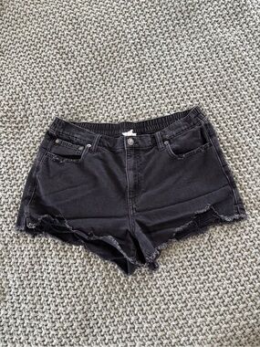 aerie distressed black denim shorts